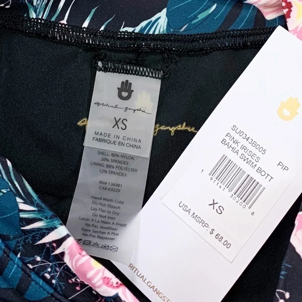 NWT Spiritual Gangster Pink Irises Floral High Waisted Bikini Set XS